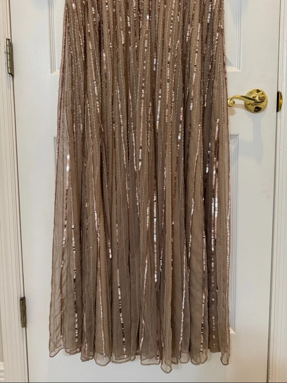 Mac Duggal 94204 Beige Embellished Short Sleeve Empire Waist Gown Size 12 NWT